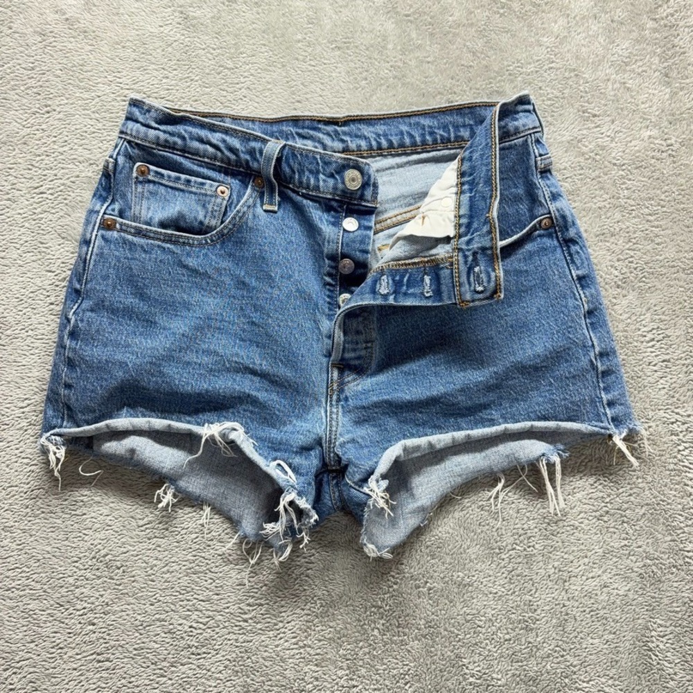 Levis 501 Shorts Womens 29 Blue Original Fit High Rise Cuttoffs Button Fly Denim
